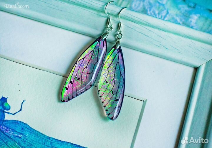 Прозрачные серьги крылья стрекозы бабочки цикады