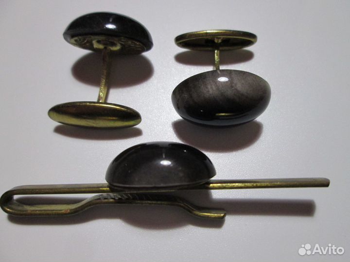 Запонки и зажим с натуральными камнями, винтаж