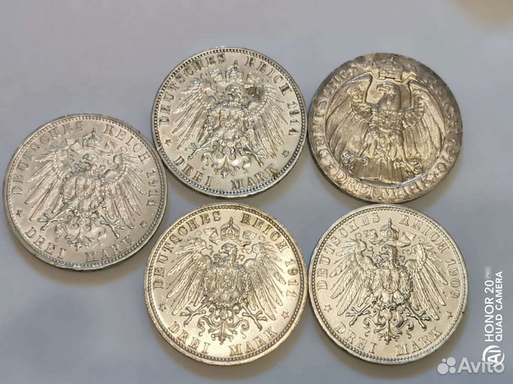 Монеты Германия, Империя 5, 3, 2, 1 Марка