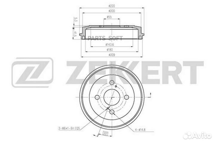 Zekkert BS-6465 Барабан торм. задн. Daihatsu Materia 06- Cuore VII 06- Sirion II 05- Subaru Justy 07