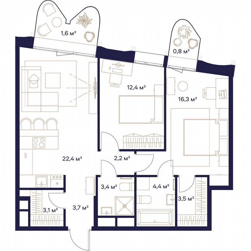 2-к. квартира, 73,9 м², 11/24 эт.