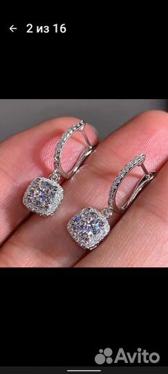 Серьги со стразами посеребренные