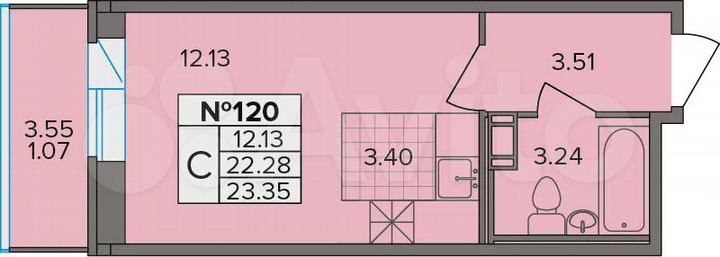 Квартира-студия, 23,4 м², 2/9 эт.