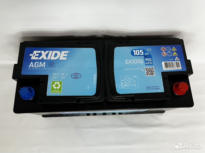 Аккумулятор EK1050 Exide/AGM 393*175*190 105A/H