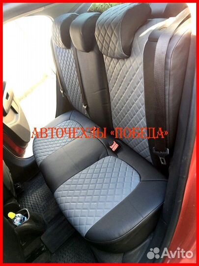 Чехлы Chevrolet Aveo из экокожи чёрно-серые Ромб