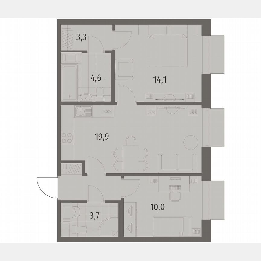 2-к. квартира, 59,3 м², 6/12 эт.