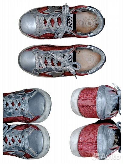 Кеды Golden Goose Superstar Rosso Glitter argento