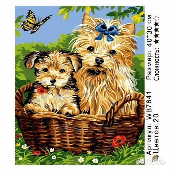 Картина по номерам 30x40 Собачка и щенок