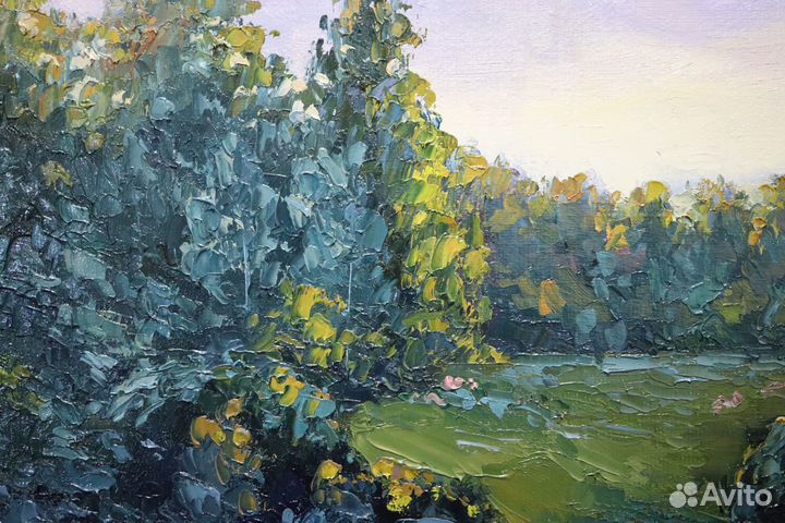 Картина маслом пейзаж речка