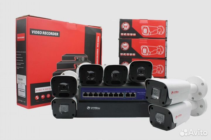 IP PoE Комплект видеонаблюдения на 8 ip камеры 5mp