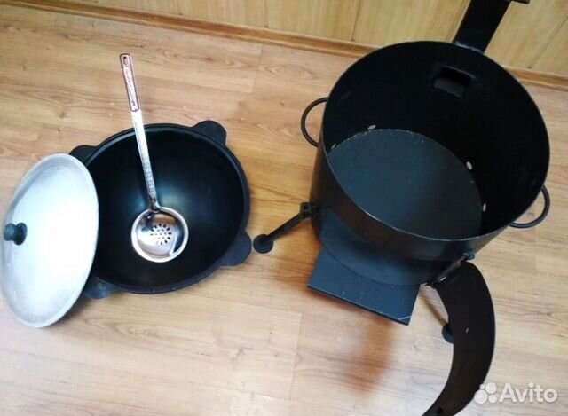 Казан чугунный 12 литров + печь с трубой + шумовка