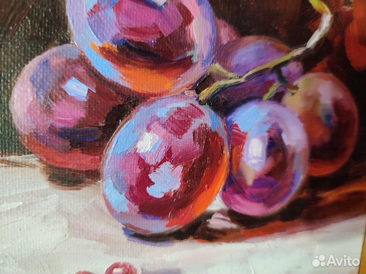 Маленькая картина маслом с виноградом