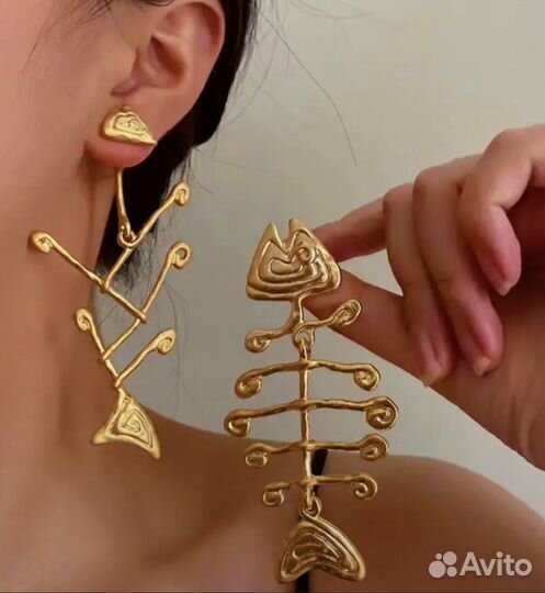 Серьги Скелет рыбы. Крупные