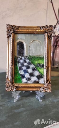 Пешка. Картина маслом в винтажной состаренной раме