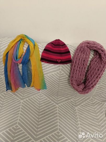 Комплект шапка и снуд, шарф тонкий радужный