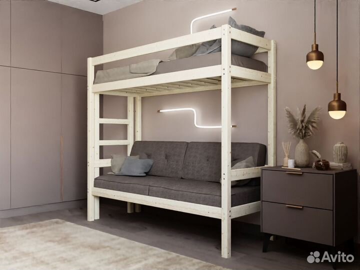 Кровать чердак с диваном деревянная