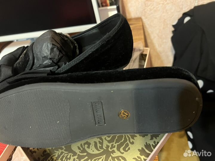 Лоферы бархатные с бантом