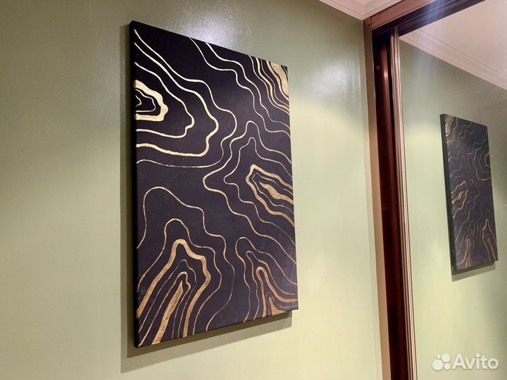 Интерьерная картина черная с золотом