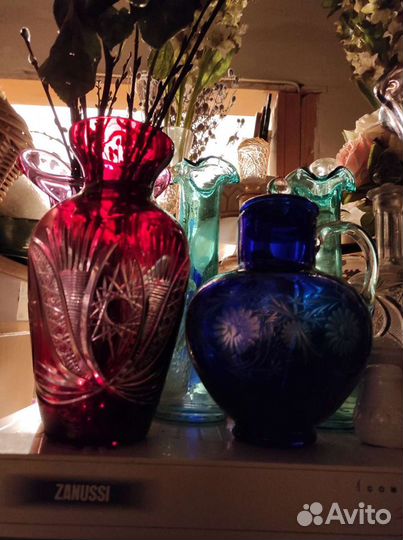 Ваза цветной хрусталь и кувшин цветной хрусталь