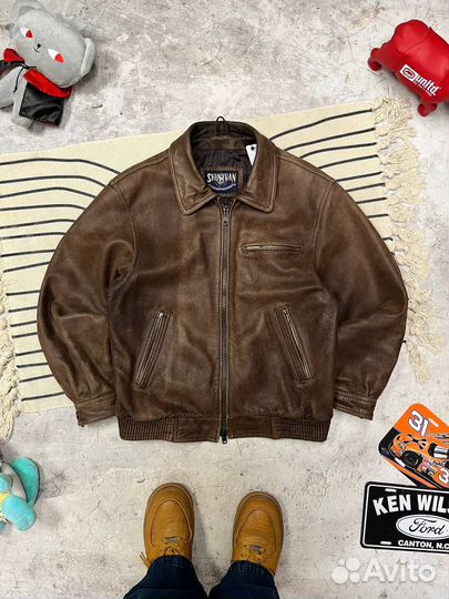 Винтажный пилотный бомбер из натуральной плотной к