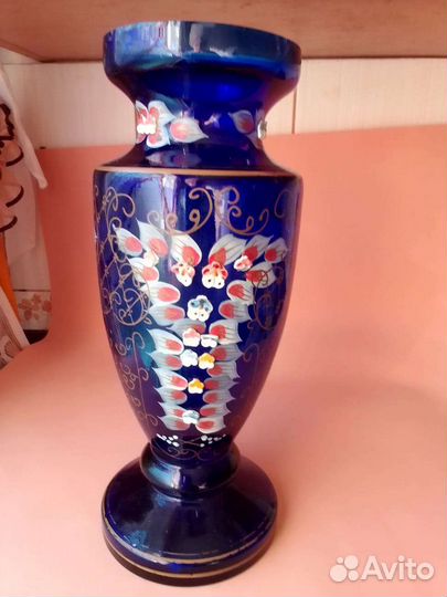 Ваза Чехословакия кобальт смальта лепка СССР