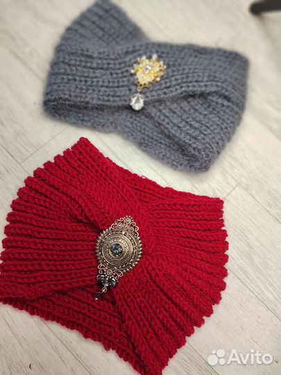 Повязка чалма тюрбан шапка вязаная комплект