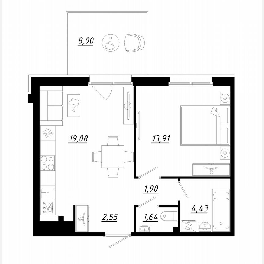 1-к. квартира, 45,9 м², 1/5 эт.