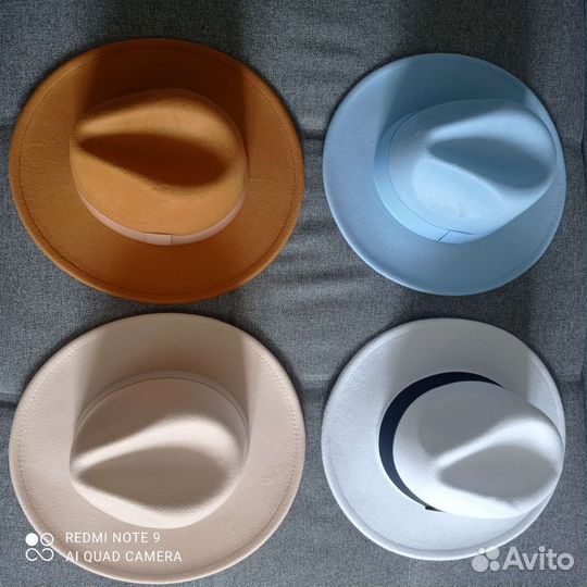 Шляпа голубая, белая, бежевая, коричневая