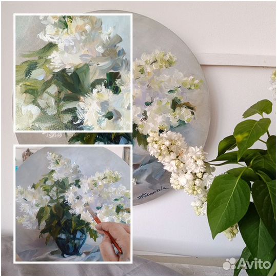 Картина маслом 'Букет белой сирени'