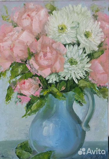 Оригинальная картина маслом цветочный натюрморт