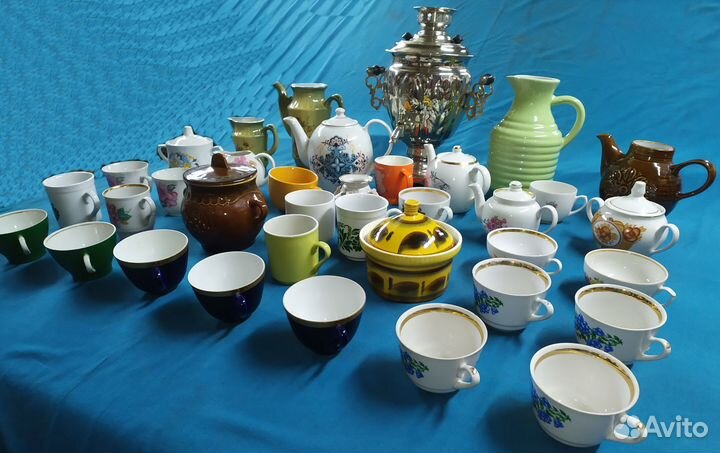 Самовар, заварники, кувшины, кружки, чашки. Винтаж