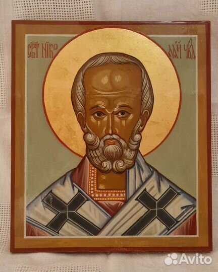 Рукописная икона Святой Николай Чудотворец 27х31
