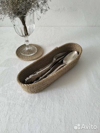 Корзинка из джута для столовых приборов