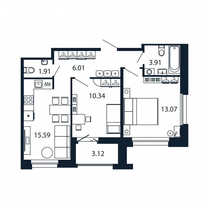 2-к. квартира, 52,4 м², 12/12 эт.