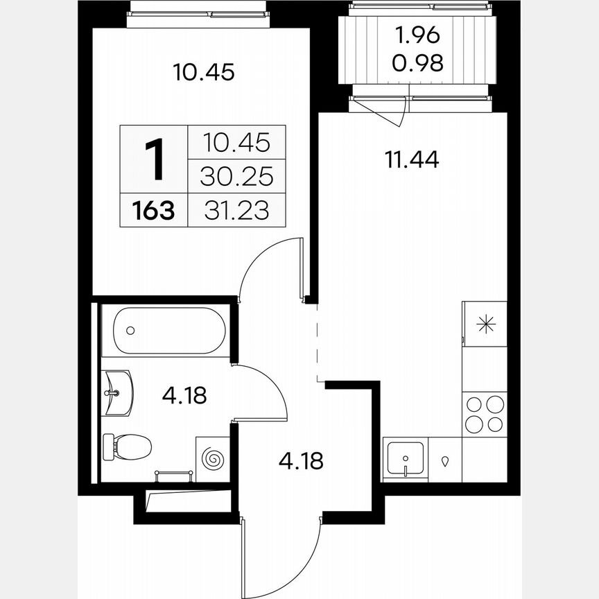 1-к. квартира, 31,2 м², 3/9 эт.