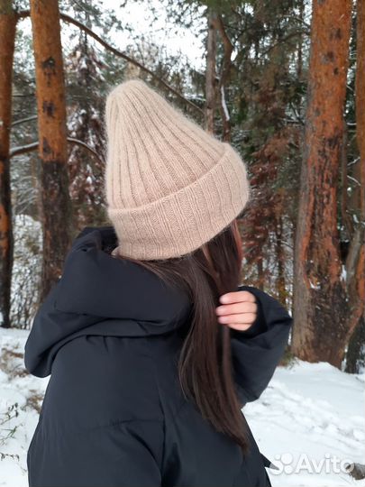 Шапка с отворотом пух норки