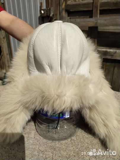 Шапка песец, натуральная кожа