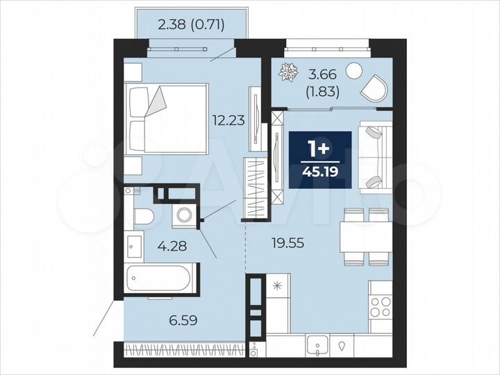 1-к. квартира, 45,2 м², 4/22 эт.