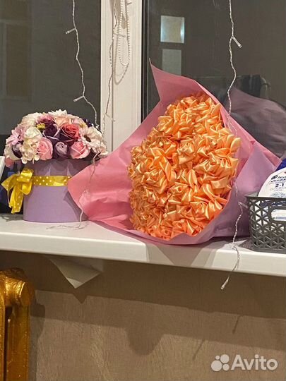 Букет из атласных лент /бабочки /съедобный букет