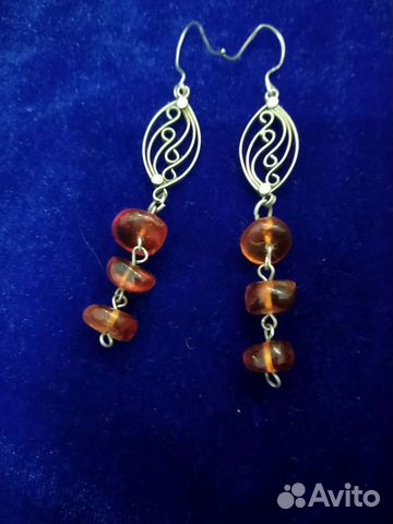 Серьги+ подвеска из янтаря.Винтаж.Мельхиор