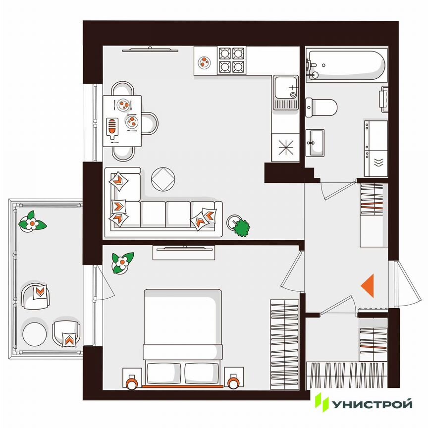 1-к. квартира, 41,5 м², 2/5 эт.