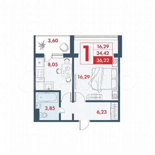 1-к. квартира, 36,2 м², 8/10 эт.