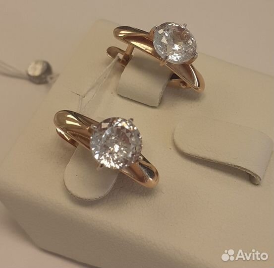 Серьги,Золото,585,Фианит Круг