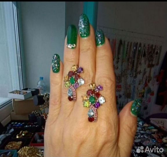 Серьги и кольцо серебро с натуральными камнями