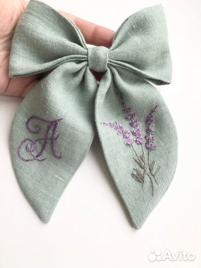 Льняной бантс вышивкой лаванда