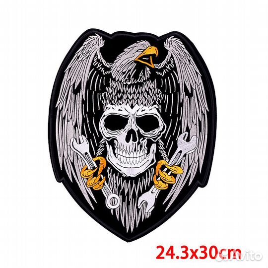 Нашивка на одежду орёл и череп большая