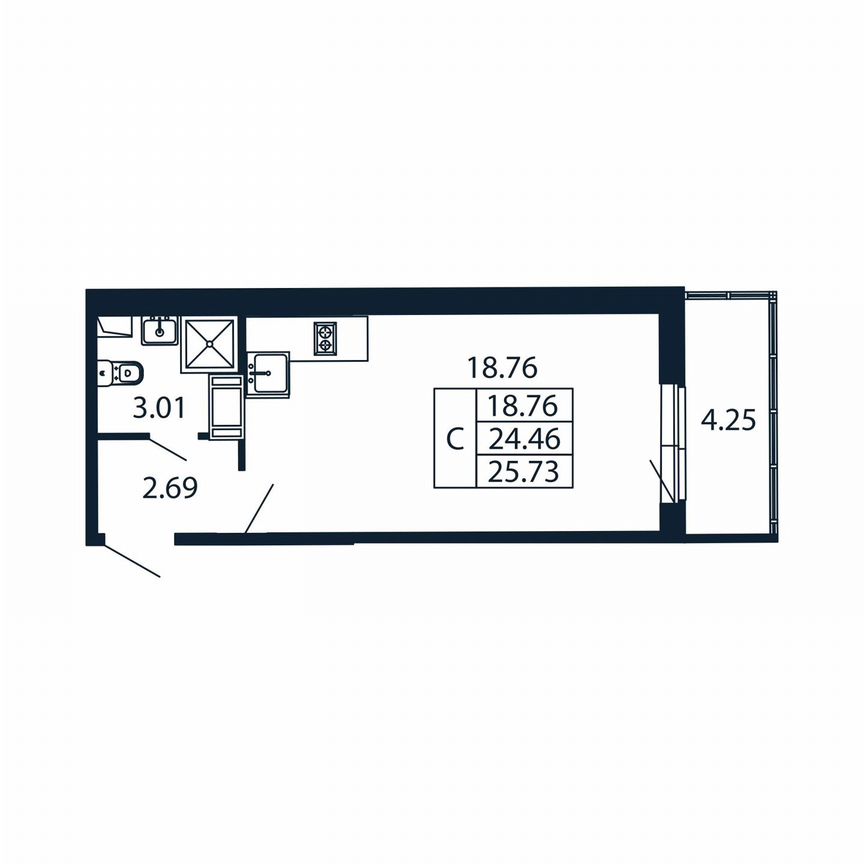 Квартира-студия, 28,7 м², 12/12 эт.