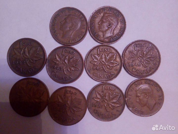 Канадские центы с 1942-2012год