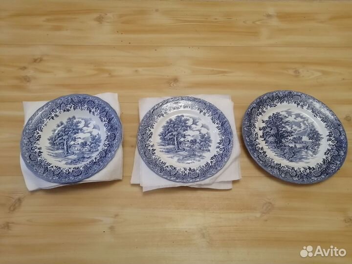 Тарелки синий Английский фаянс 7 штук