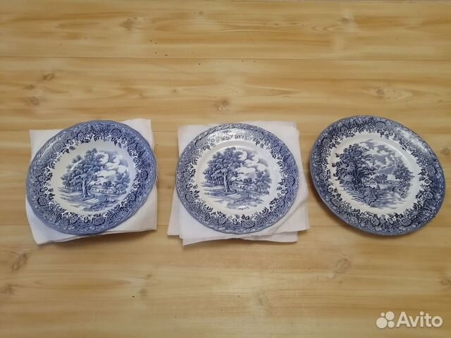 Тарелки синий Английский фаянс 7 штук